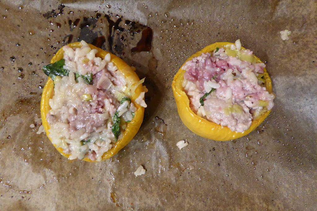 Fill with a mixture of peppers in store.