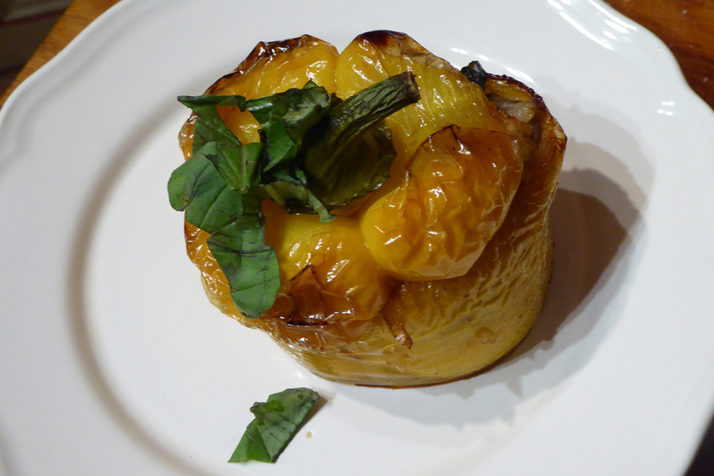 After cooking, garnish with basil.
