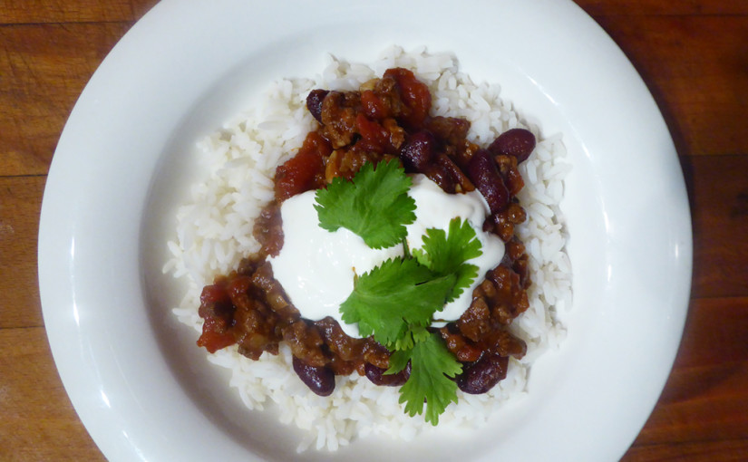 Beans with chilli and rice