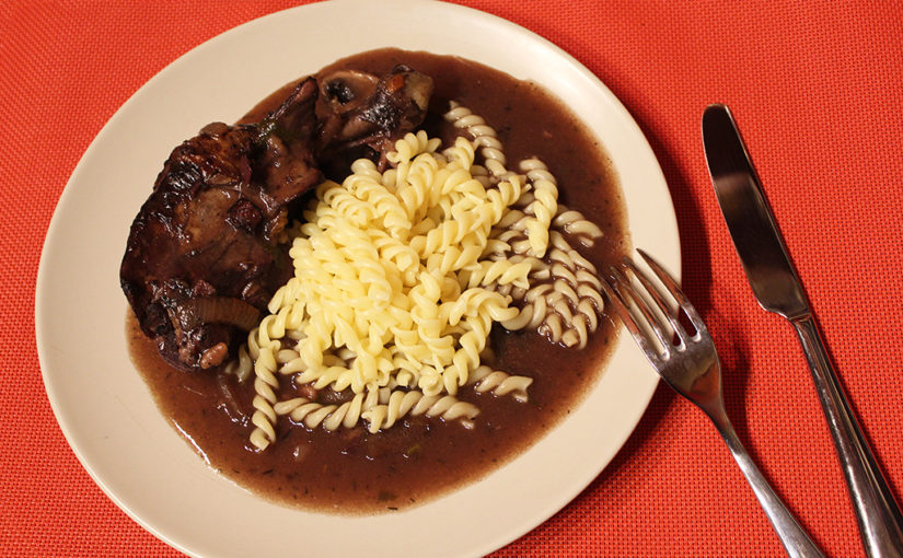 Chicken in wine sauce (Coq au Vin)