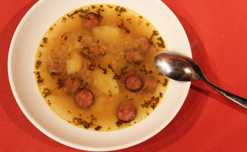 Really sharp garlic soup,,sk,In addition to the & nbsp; boar sausage,,cs | In addition, with wild boar sausage,cs